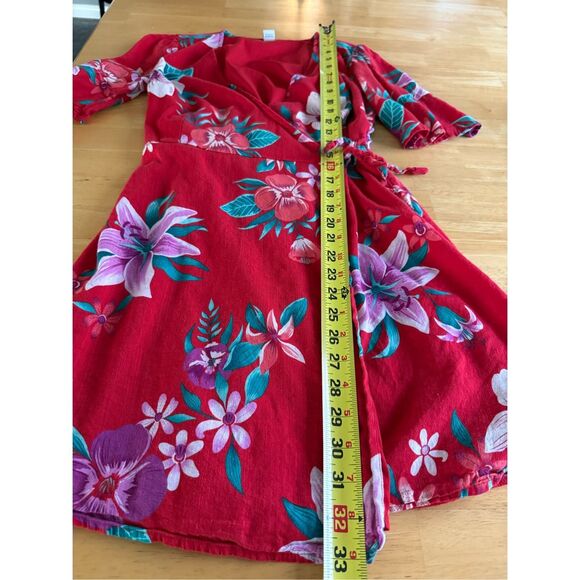 Old Navy Red Floral Waist Defined Flutter Sleeve Dress Womens SZ XS - Picture 7 of 12